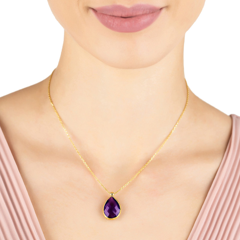 Thumbnail of Petite Drop Necklace Gold Amethyst Hydro image