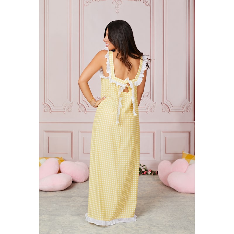 Dolce Gingham Limone Sleep Dress - Long - Organic Cotton by Love Letters x
