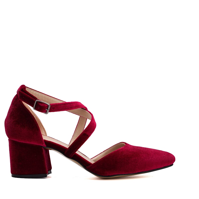 Dolly Burgundy Velvet Low Heels Forever Always Shoes Wolf