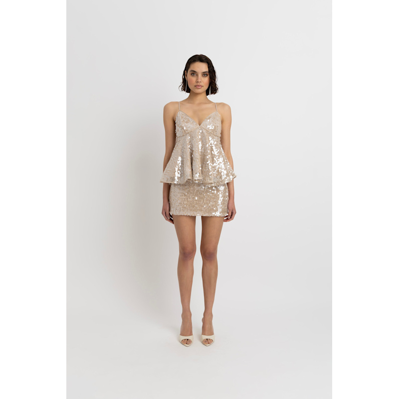 Amy Lynn Sequin Peplum Women Top - Gold