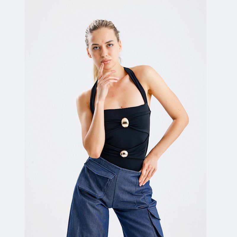 Thumbnail of Dora Black Gold Detail Halter Top image