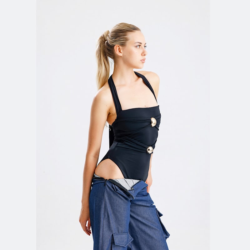Thumbnail of Dora Black Gold Detail Halter Top image