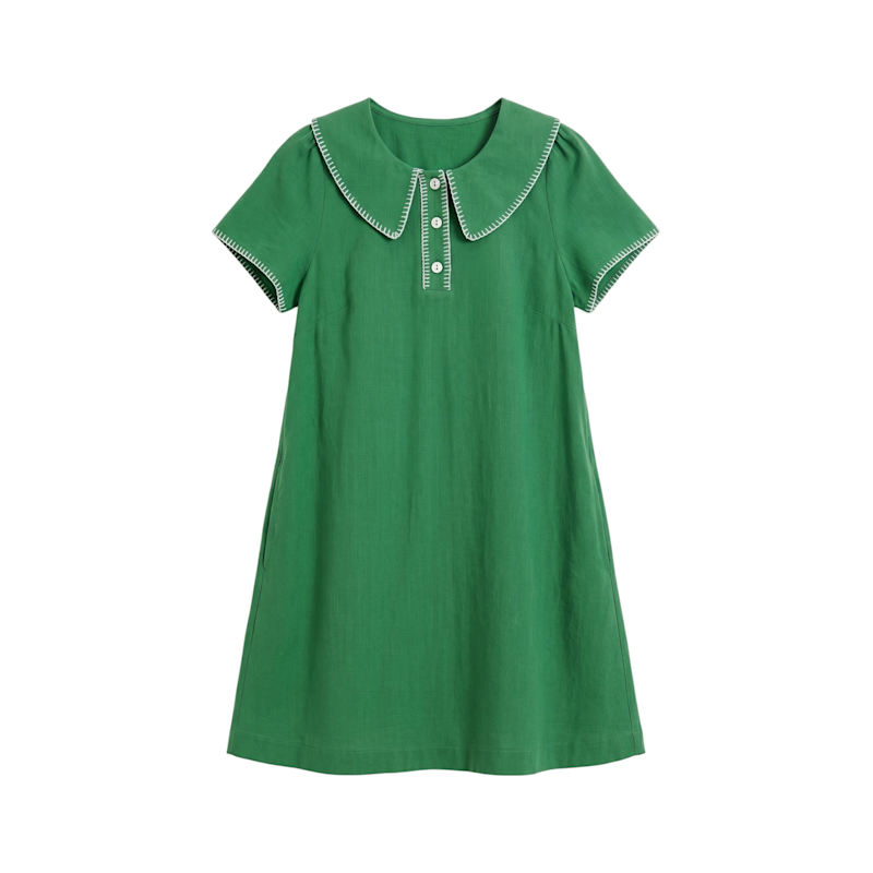 Dot Blanket Stitch A-Line Mini Dress