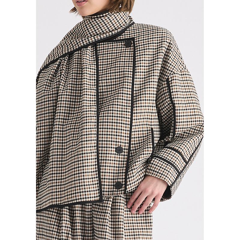 Thumbnail of Double Breasted Check Jacket With Matching Scarf In Brown, White & Black image