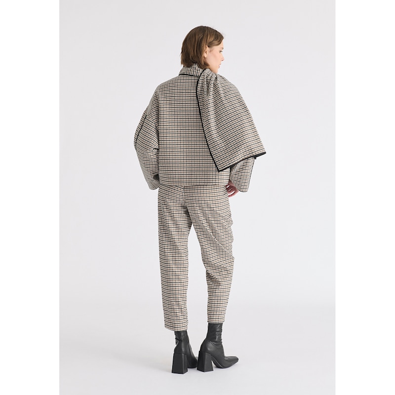 Thumbnail of Double Breasted Check Jacket With Matching Scarf In Brown, White & Black image