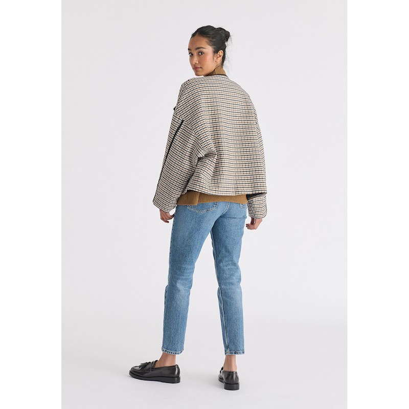 Thumbnail of Double Breasted Check Jacket With Matching Scarf In Brown, White & Black image
