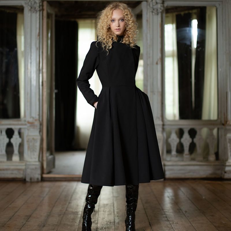 Thumbnail of Double Breasted Coat With Belt In Black: Queen Of Spades image