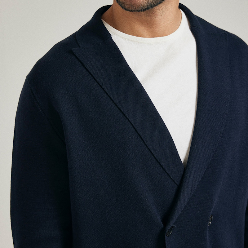 Thumbnail of Double-Breasted Knitted Milano Blazer - Navy image