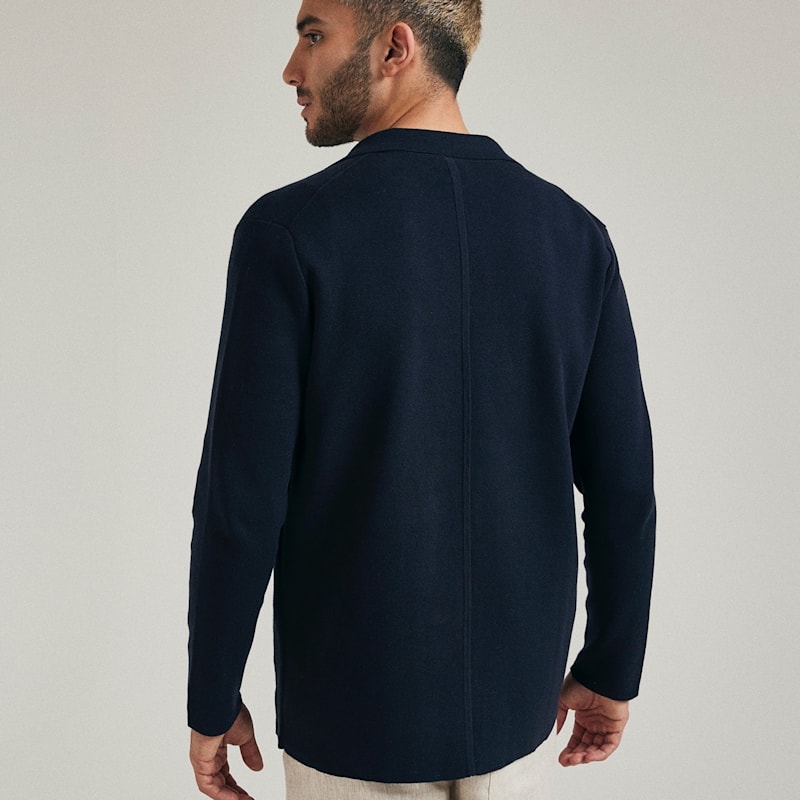 Thumbnail of Double-Breasted Knitted Milano Blazer - Navy image