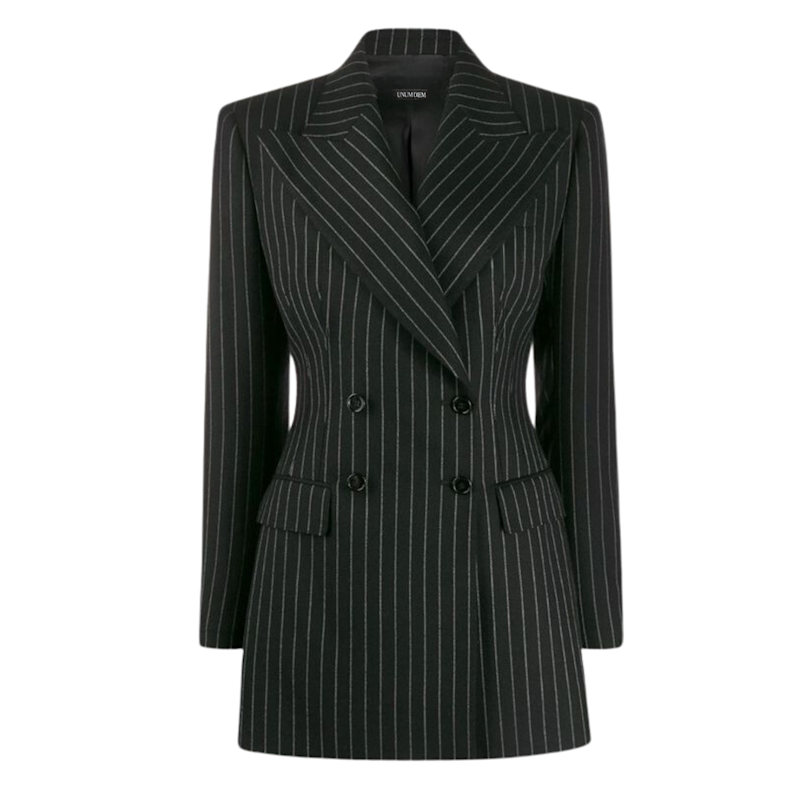 Double-Breasted Mini Blazer Dress - Black Pinstripe | UNUM DIEM | Wolf &  Badger