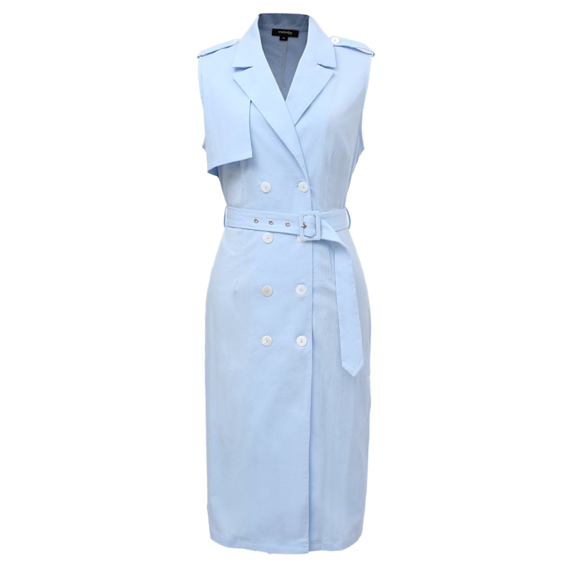 Thumbnail of Double Breasted Trench Style Sleeveless Dress - Light Blue image
