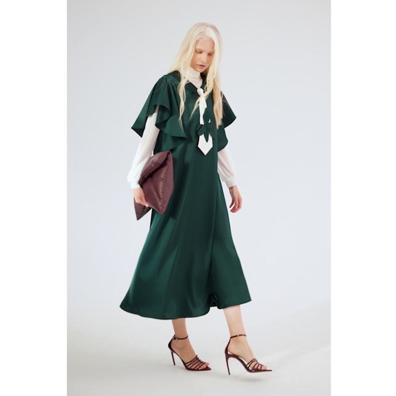 emerald green satin midi dress Double-Layer With Tie Detail – xl Color:Onyx Blossoms white costume emerald green satin Girls Sleeveless Plaid Ruffle Luminous color