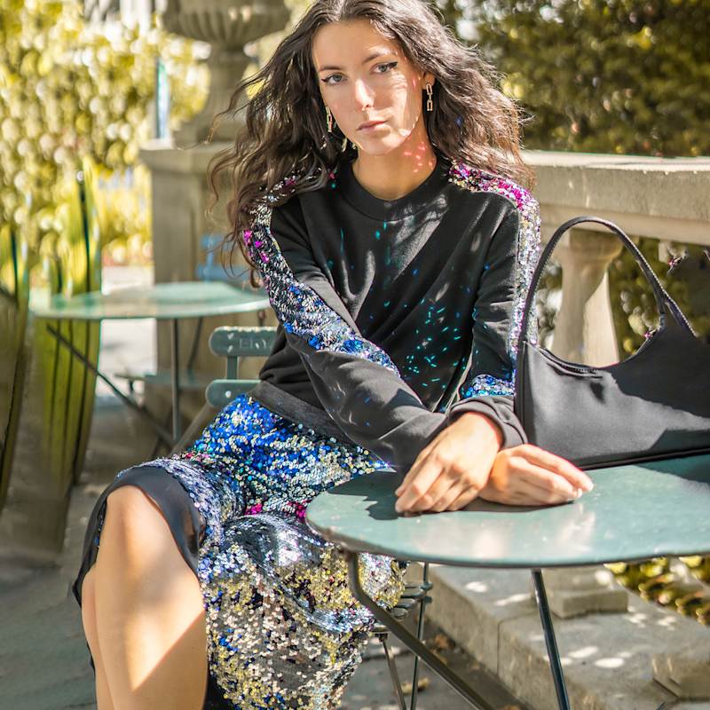 Thumbnail of Black Sweatshirt With Double-Sided Multicolor Sequined Sleeves image