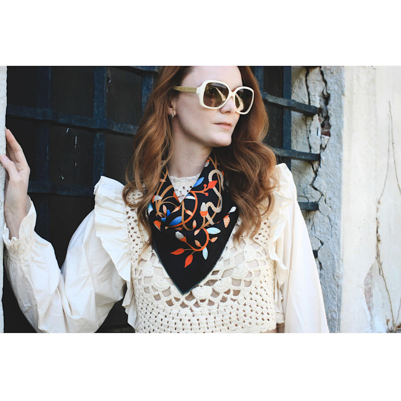 Thumbnail of Double Sided Silk Scarf Of Night's Enchanted Garden image