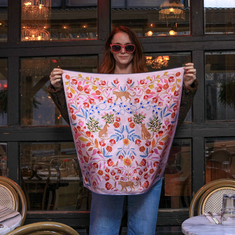 Thumbnail of Double Sided Silk Scarf Of Pink Blossom Jungle image
