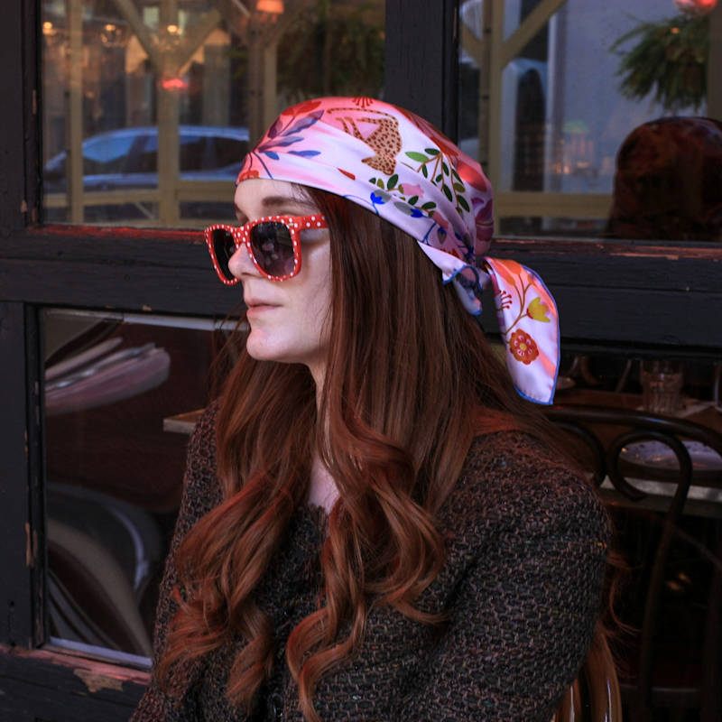 Thumbnail of Double Sided Silk Scarf Of Pink Blossom Jungle image