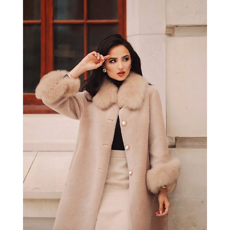 Fur Collar Cover Girl Teddy Coat 'Monroe' 100% Wool Faux Fur Teddy Coat  Neutrals By Santinni