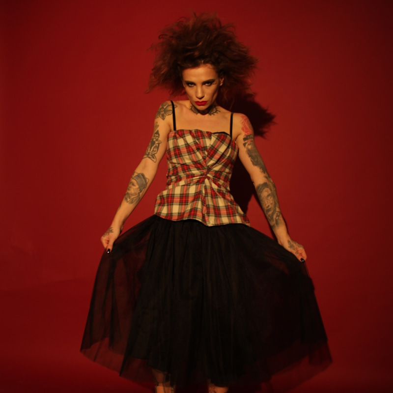 Thumbnail of Burgundy Red Tartan Cotton Flannel Draped Corset Top image