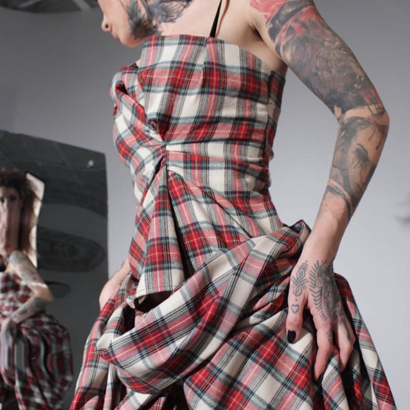 Thumbnail of Burgundy Red Tartan Cotton Flannel Draped Corset Top image