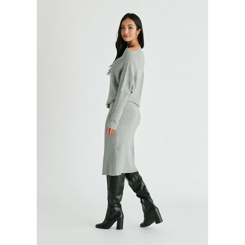 Thumbnail of Draped Knitted Dress In Grey image