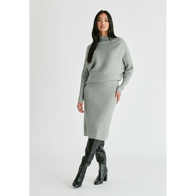 Thumbnail of Draped Knitted Dress In Grey image