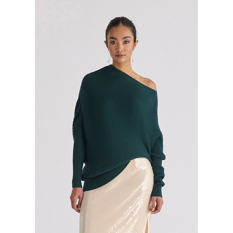 Thumbnail of Draped Knitted Jumper In Dark Green image
