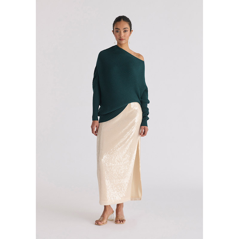 Thumbnail of Draped Knitted Jumper In Dark Green image