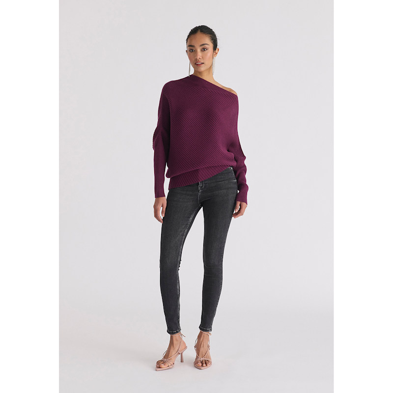 Thumbnail of Draped Knitted Jumper In Midnight Plum image