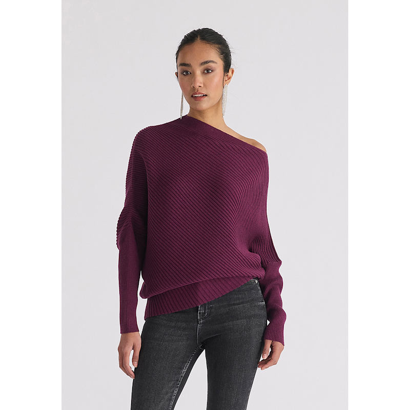 Thumbnail of Draped Knitted Jumper In Midnight Plum image
