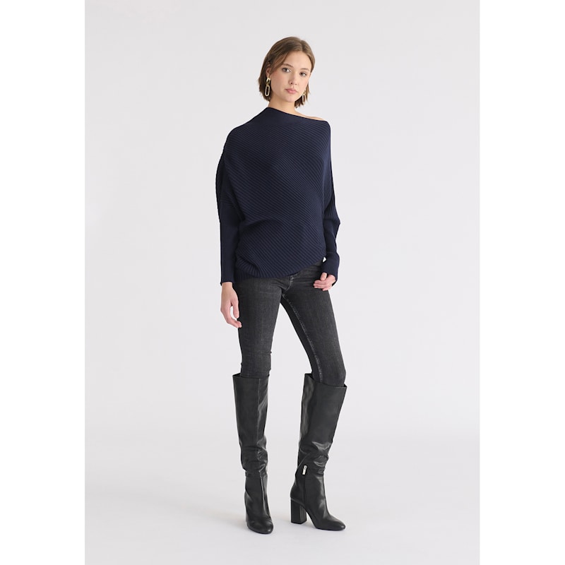 Thumbnail of Draped Knitted Jumper In Navy image