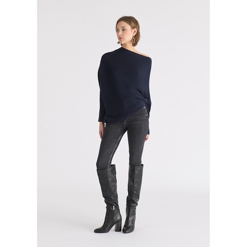 Thumbnail of Draped Knitted Jumper In Navy image
