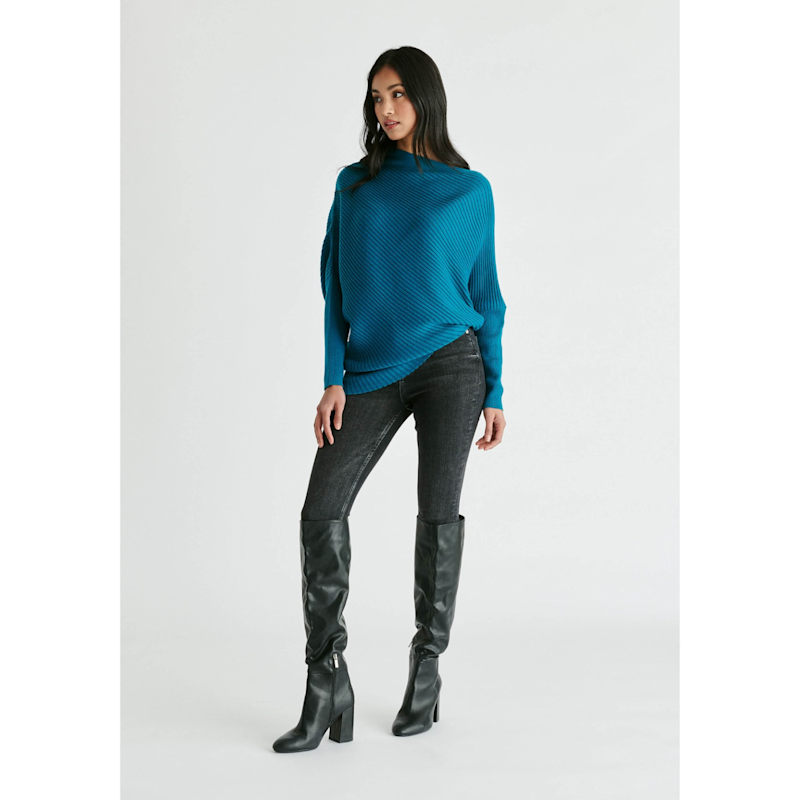 Thumbnail of Draped Knitted Jumper In Ocean Blue image