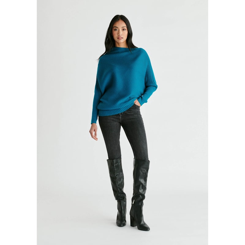 Thumbnail of Draped Knitted Jumper In Ocean Blue image
