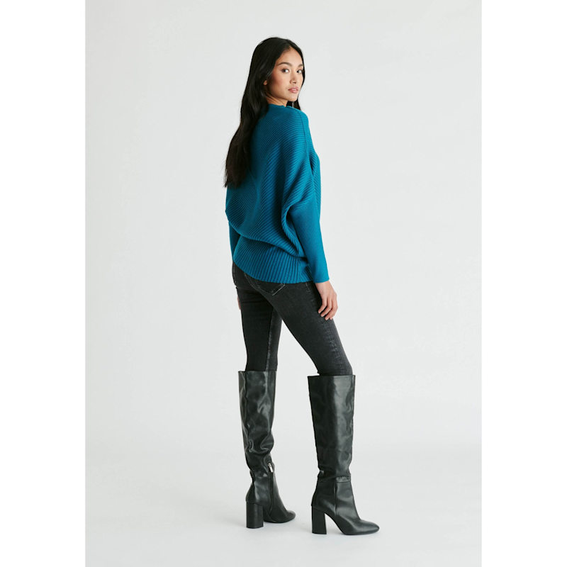 Thumbnail of Draped Knitted Jumper In Ocean Blue image