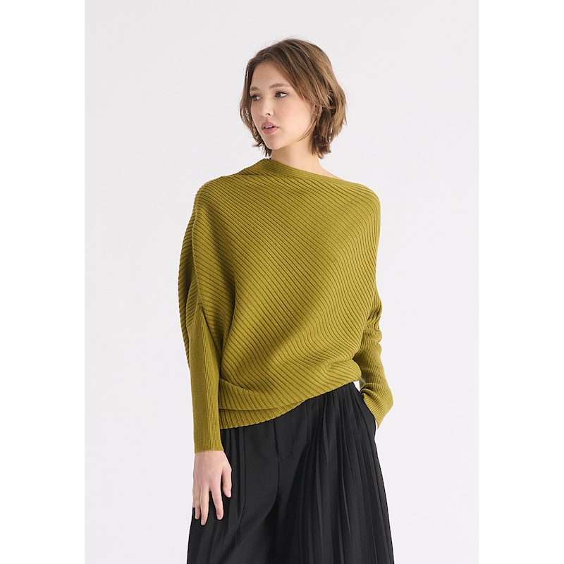 Thumbnail of Draped Knitted Jumper In Olive image
