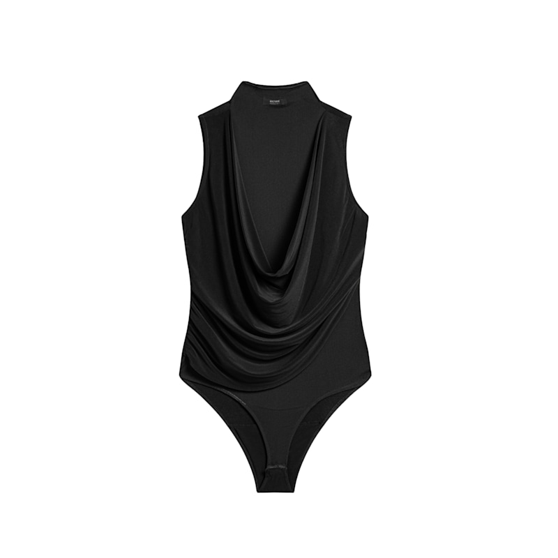 Draped Mesh-Panel Bodysuit