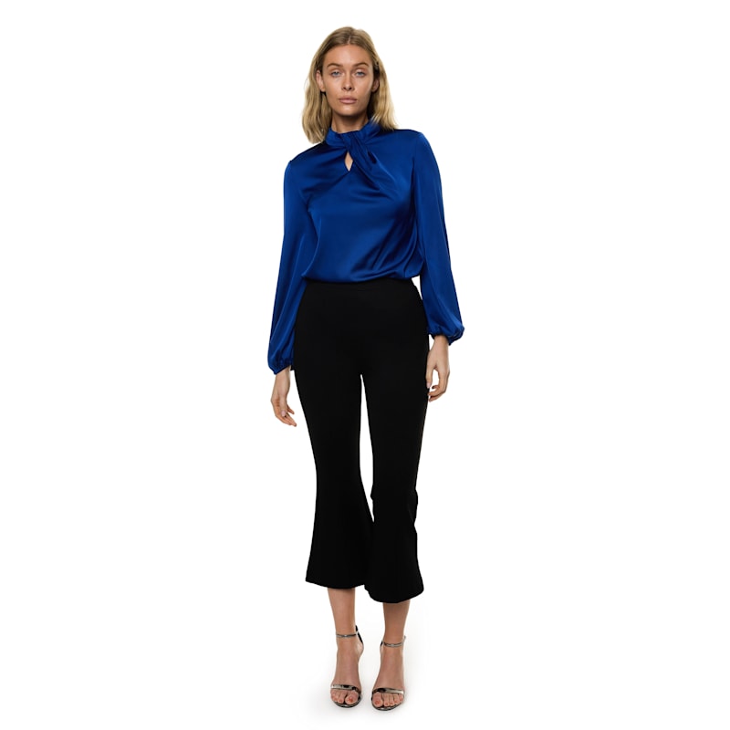 Thumbnail of Draped Mock Neck Long Sleeve Shirt In Cobalt Solid image