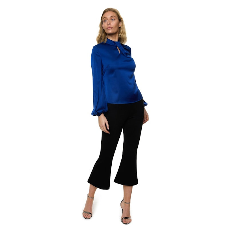 Thumbnail of Draped Mock Neck Long Sleeve Shirt In Cobalt Solid image