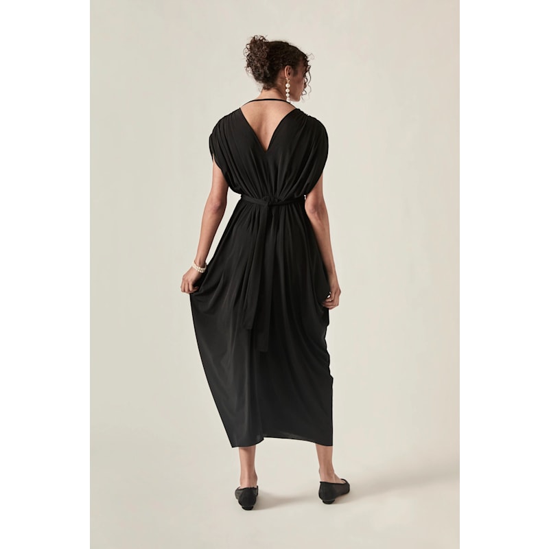 black cut out back midi dress City Lights Cut-Out Waist Strappy Back Midi Dress Black