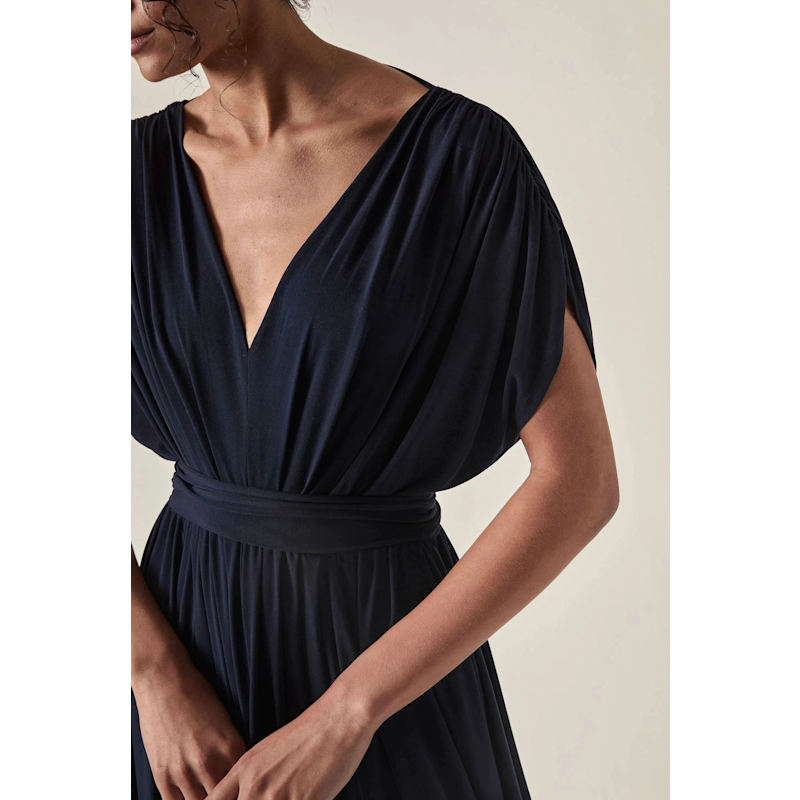 Thumbnail of Draped Open-Back Midi Dress – Navy image