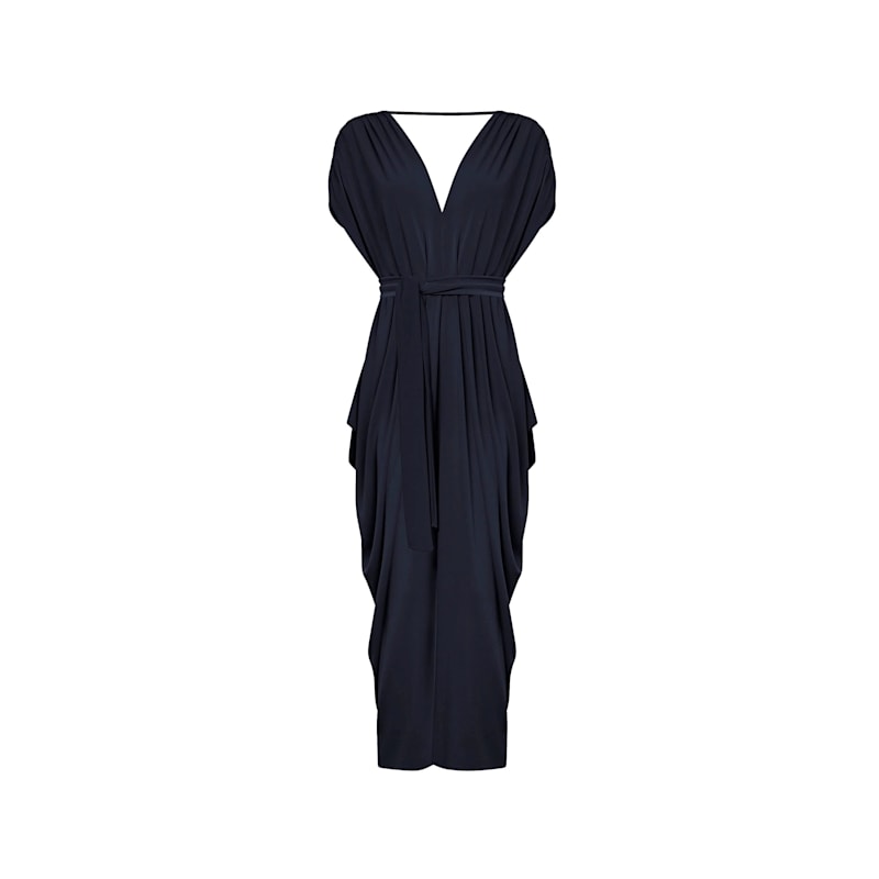 Thumbnail of Draped Open-Back Midi Dress – Navy image