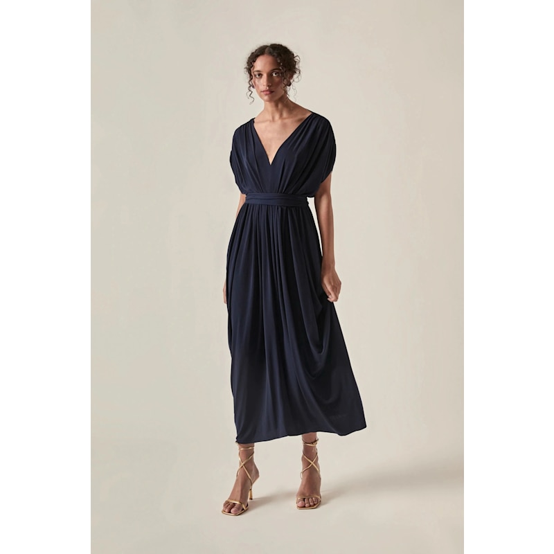 Thumbnail of Draped Open-Back Midi Dress – Navy image