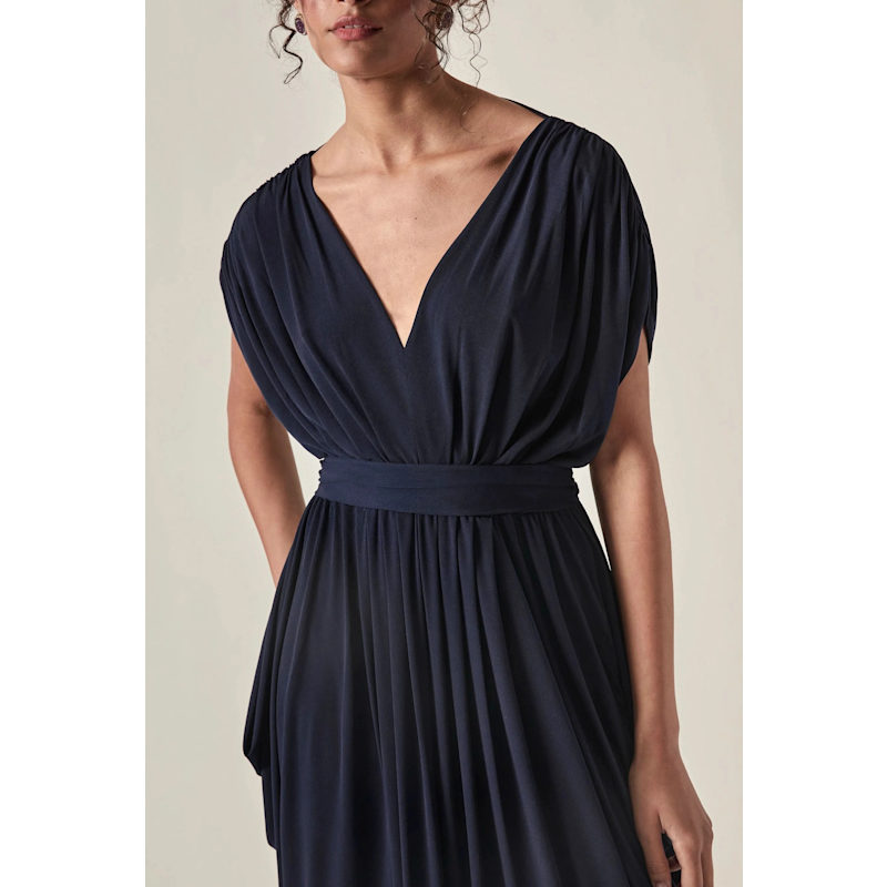Thumbnail of Draped Open-Back Midi Dress – Navy image