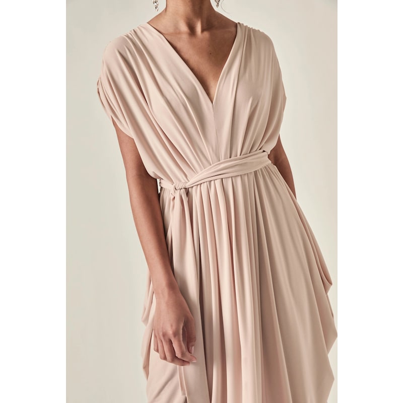 Thumbnail of Draped Open-Back Midi Dress – Taupe image