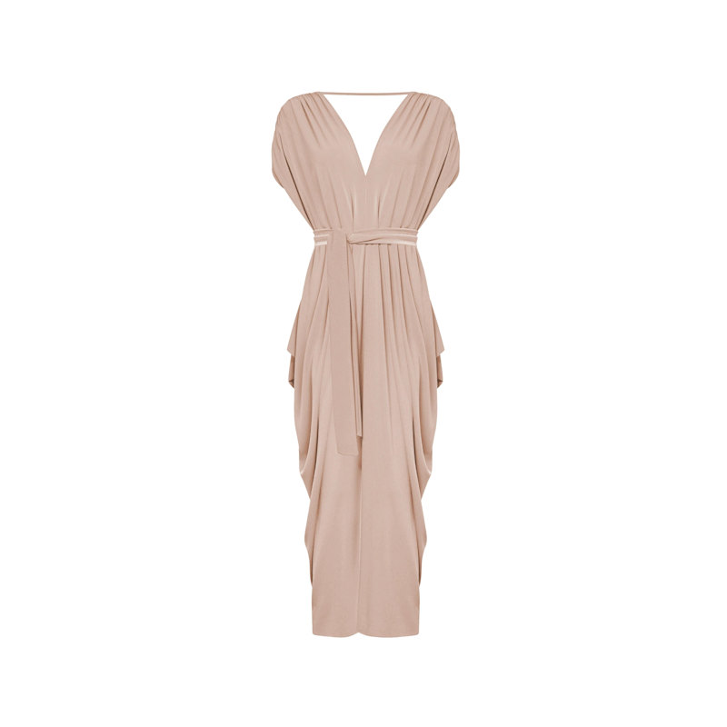 Thumbnail of Draped Open-Back Midi Dress – Taupe image