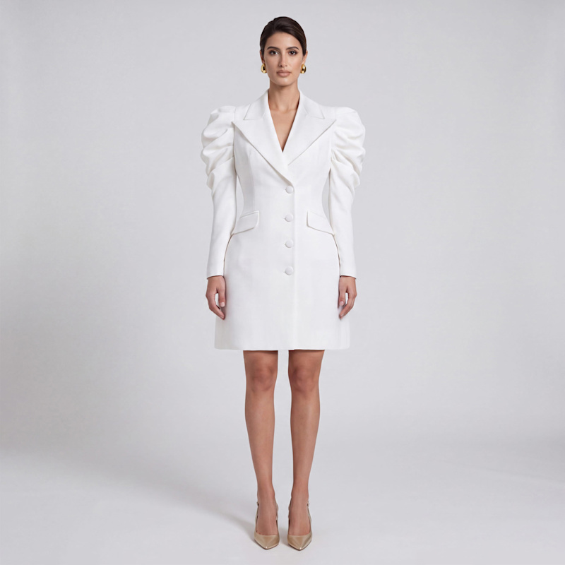 blazer dress tailored Draped Sleeved - White | Femponiq SIZE:Large Abi Chiffon Midi Dress NO_WELCOME Oversized blazer structured look up top