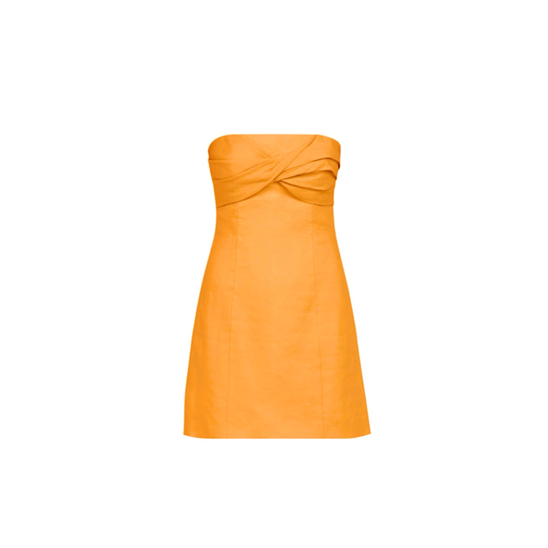 Thumbnail of Draped Strapless Mini Linen Dress - Orange image