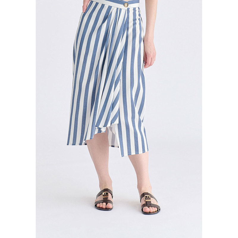 Thumbnail of Draped Wrap Midi Skirt In Blue And White image