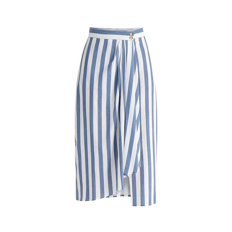 Thumbnail of Draped Wrap Midi Skirt In Blue And White image