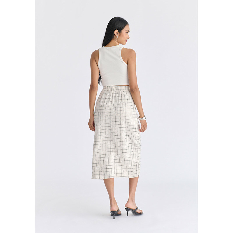 Thumbnail of Draped Wrap Midi Skirt In Oatmeal And Black image